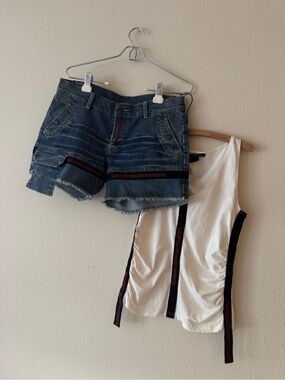 RARE Marithé + François Girbaud Archive Logo Cargo Short & Tank Set